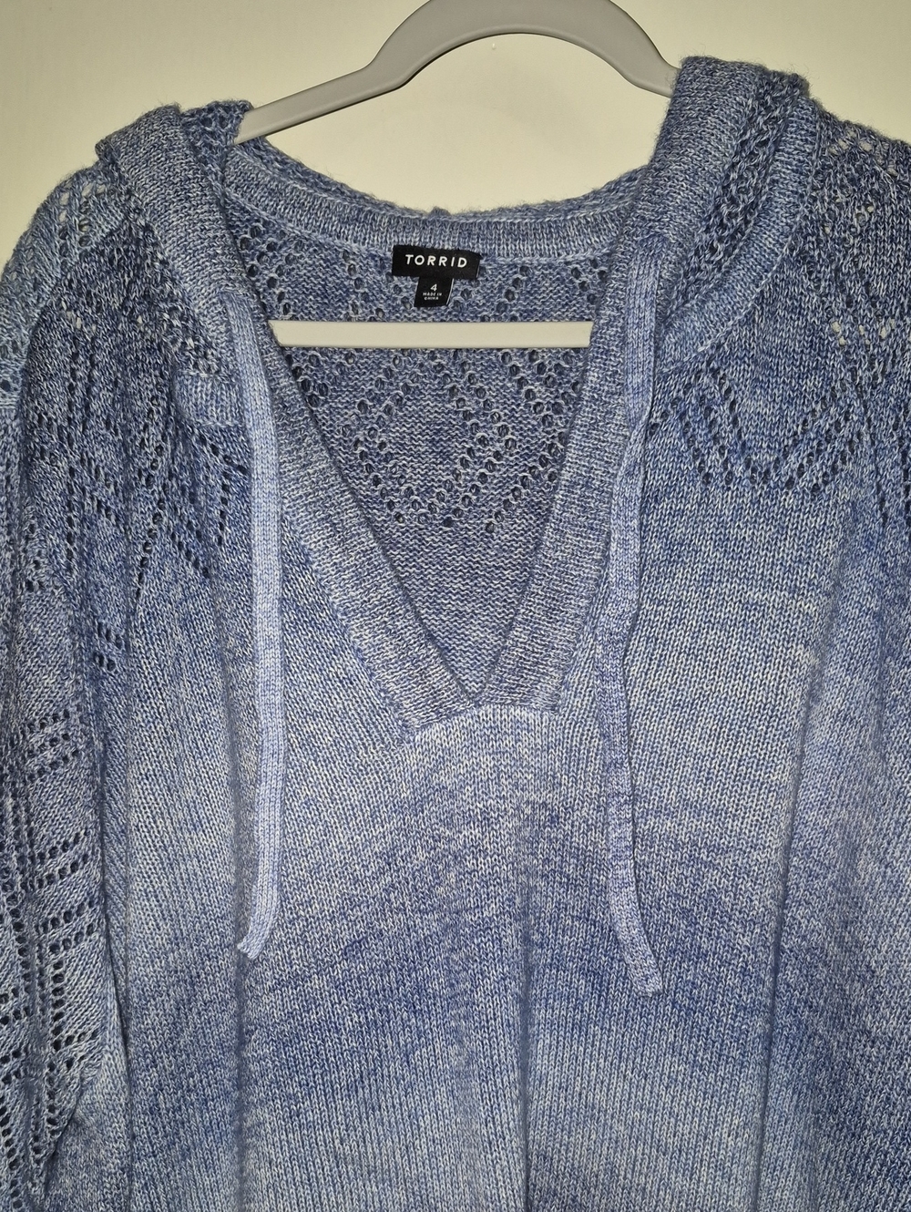 torrid Sky Blue V-Neck Hooded Knit Sweater